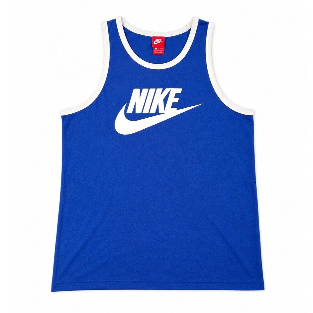 Mens Nike Sportswear Ace Logo Retro Tank Top Game Royal Blue White Large